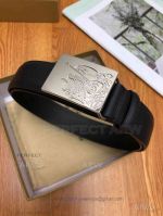 AAA Quality Burberry Black Leather Belt Silver Plaque Buckle